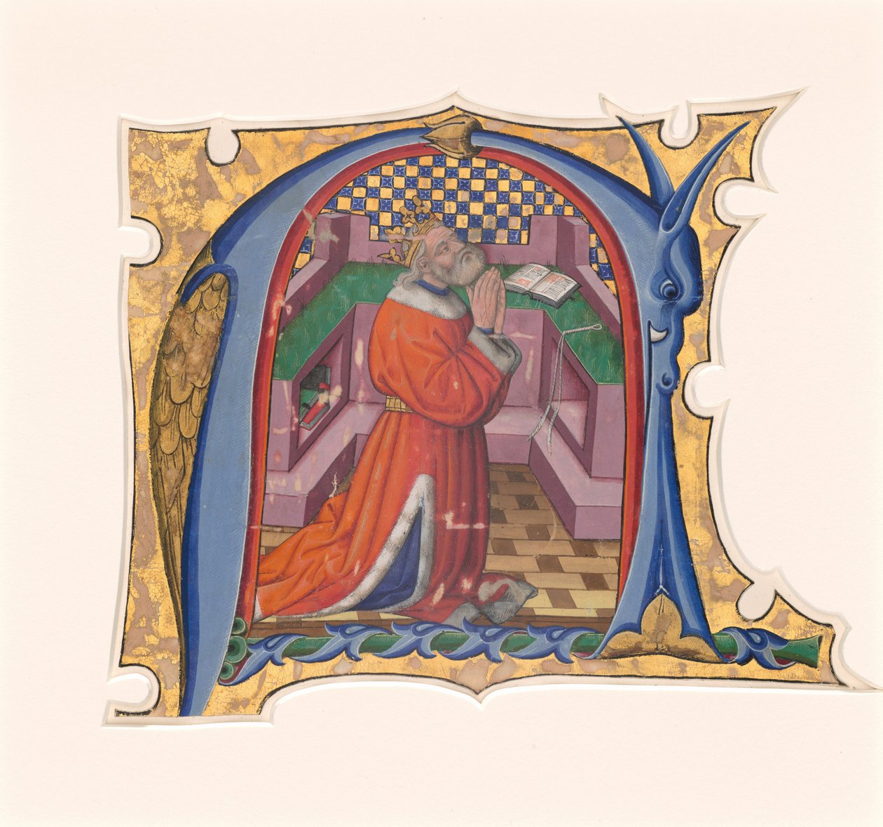 Initiaal N (?) met David in gebed door Master of the Cypresses