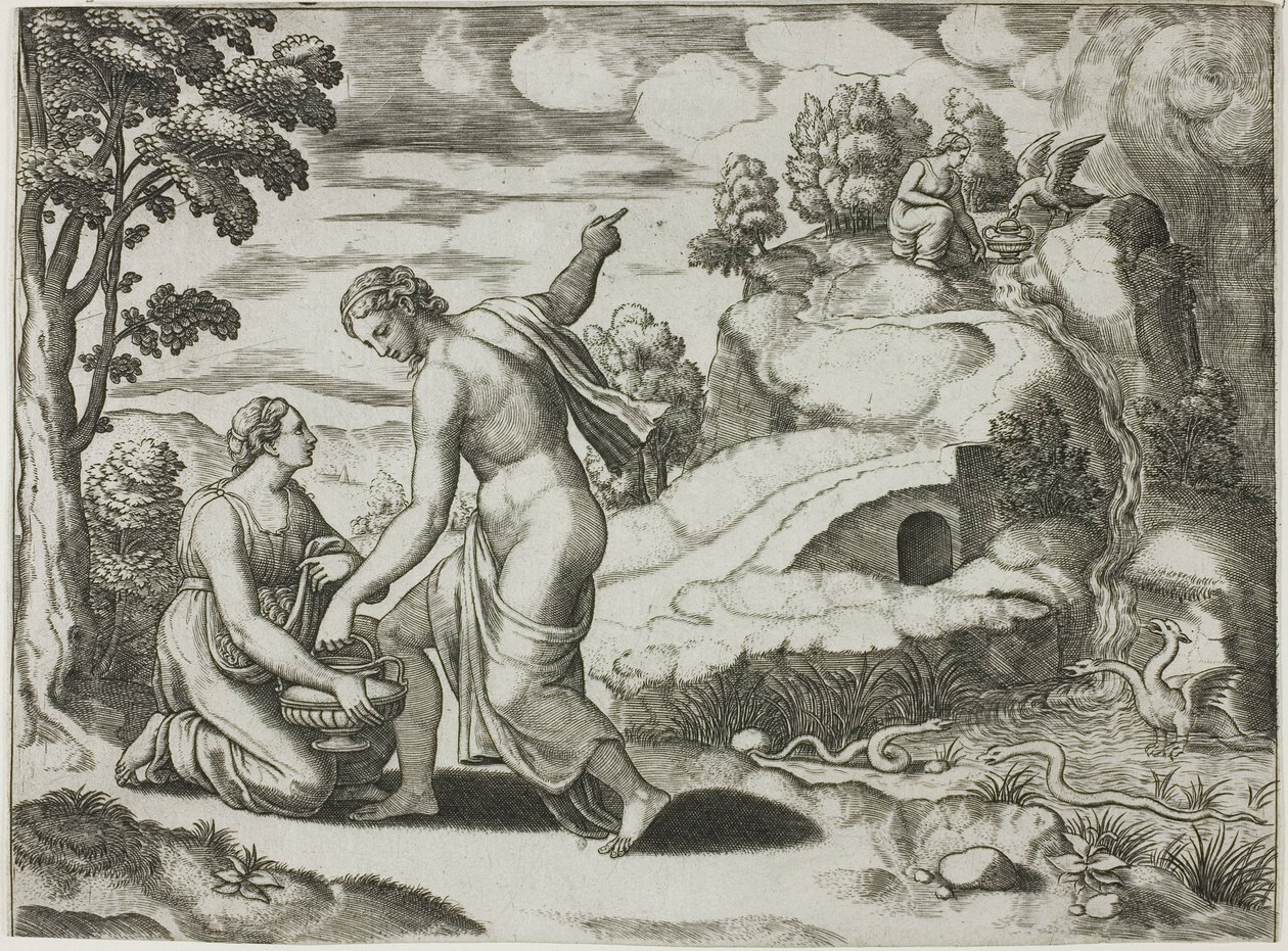 Geïsoleerd onderwerp uit het verhaal van Psyche door Master of the Die