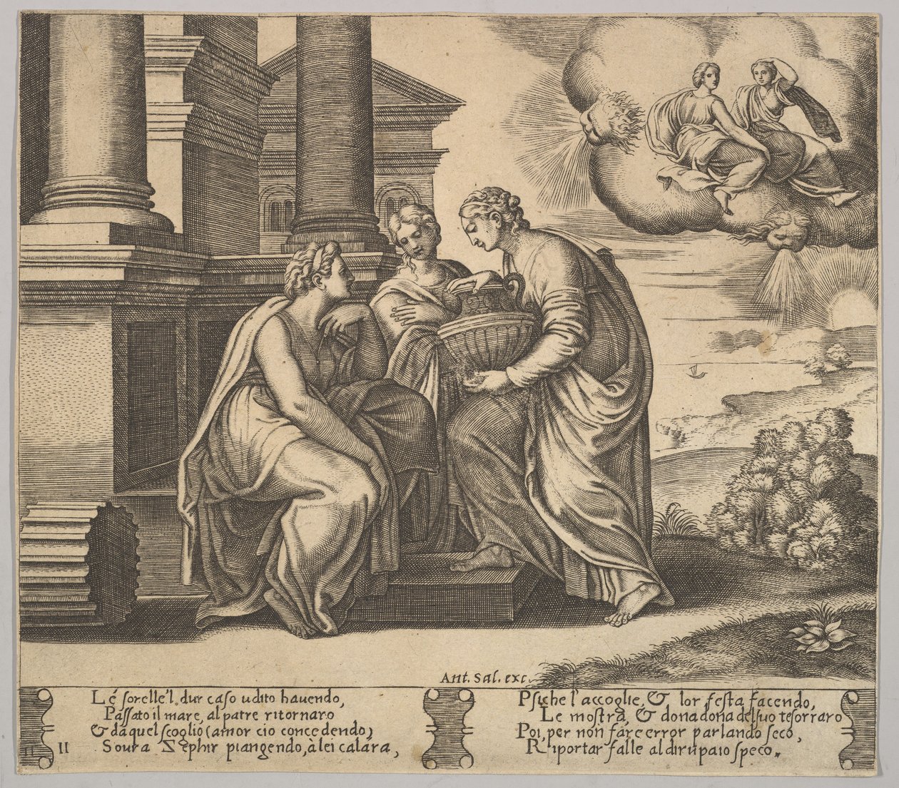 Psyche geeft cadeaus aan haar zussen, uit 