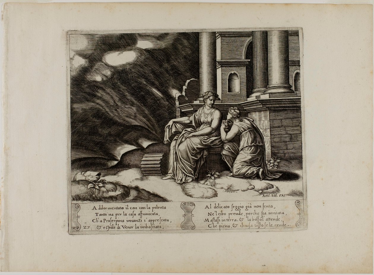 Proserpina geeft Psyche de doos van schoonheid door Master of the Die