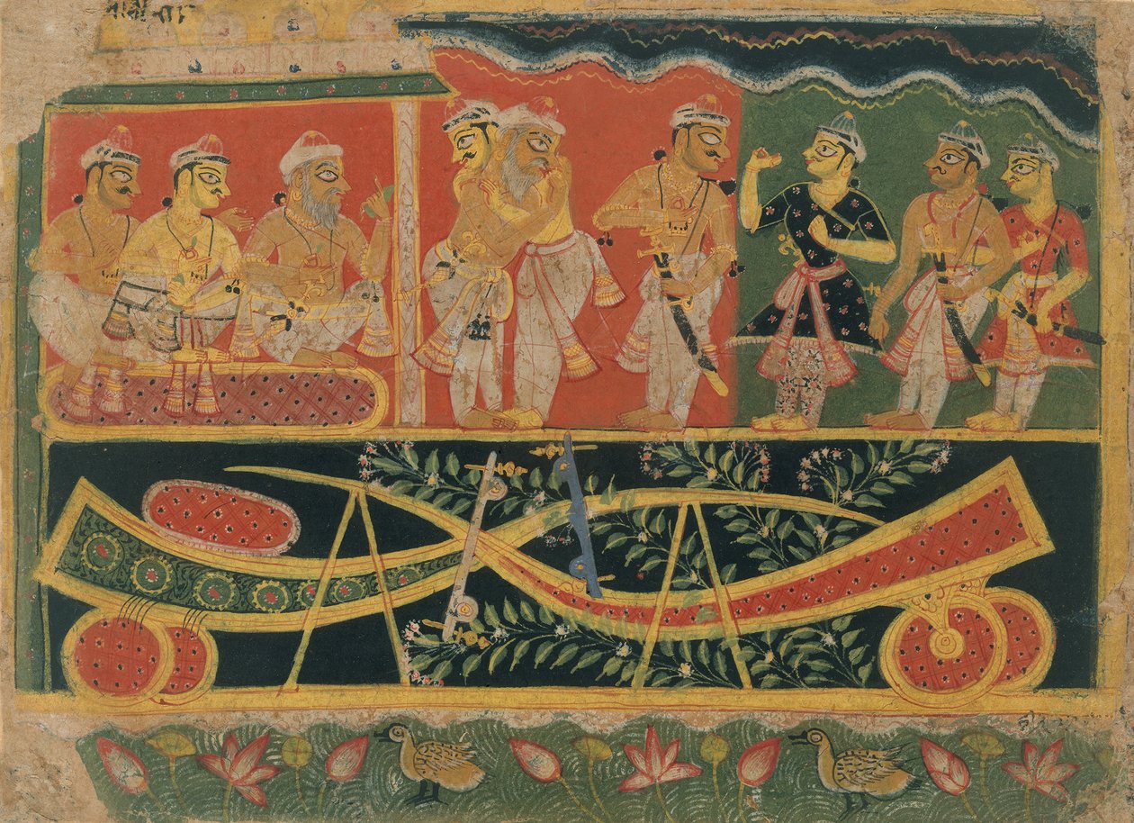 Nanda en Vasudeva: Pagina uit een verspreide Bhagavata Purana..., ca. 1520-30 door Master of the Dispersed Bhagavata Purana.