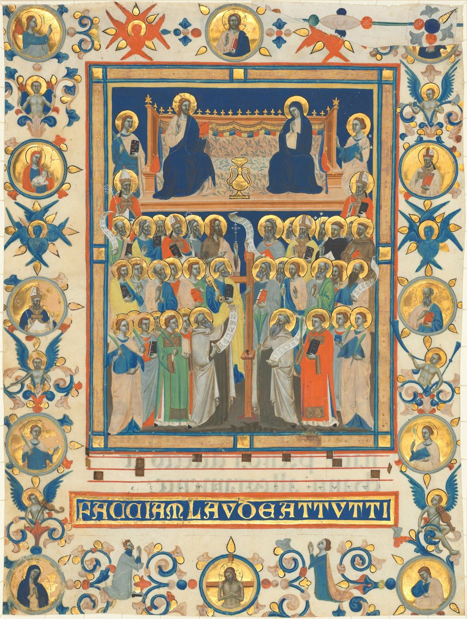 Christus en de Maagd Enthroned met Veertig Heiligen door Master of the Dominican Effigies