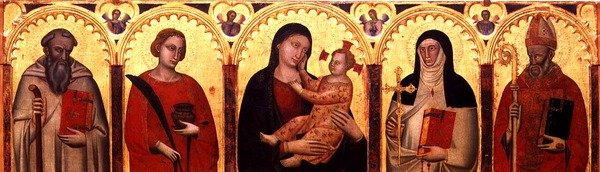 Madonna en Kind met Heiligen door Master of the Dominican Effigies