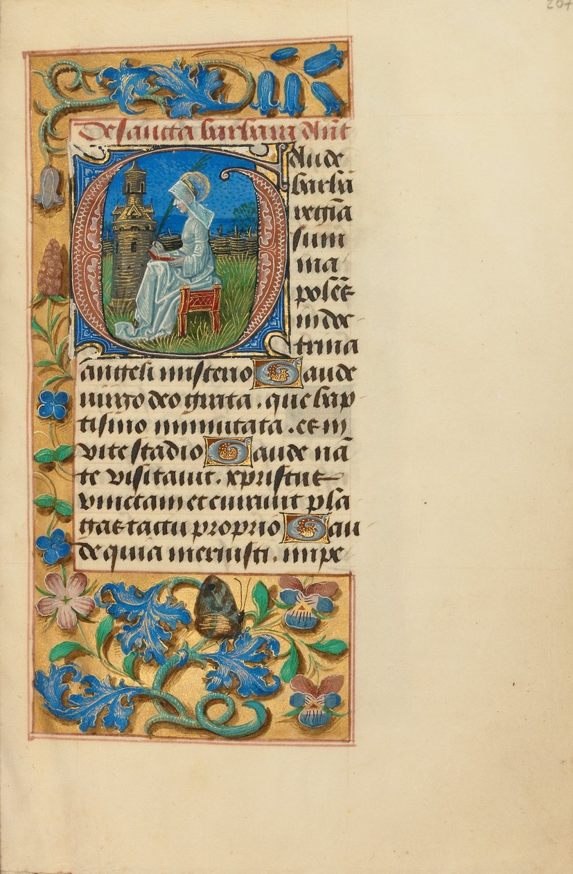 Initialen G: Sint Barbara door Master of the Dresden Prayer Book