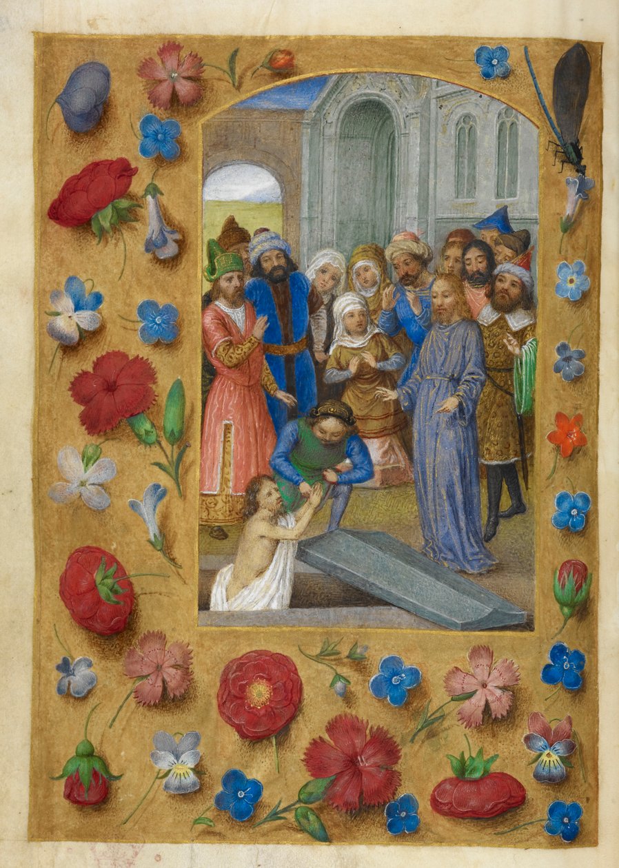 Christus en de Opwekking van Lazarus door Master of the Dresden Prayer Books