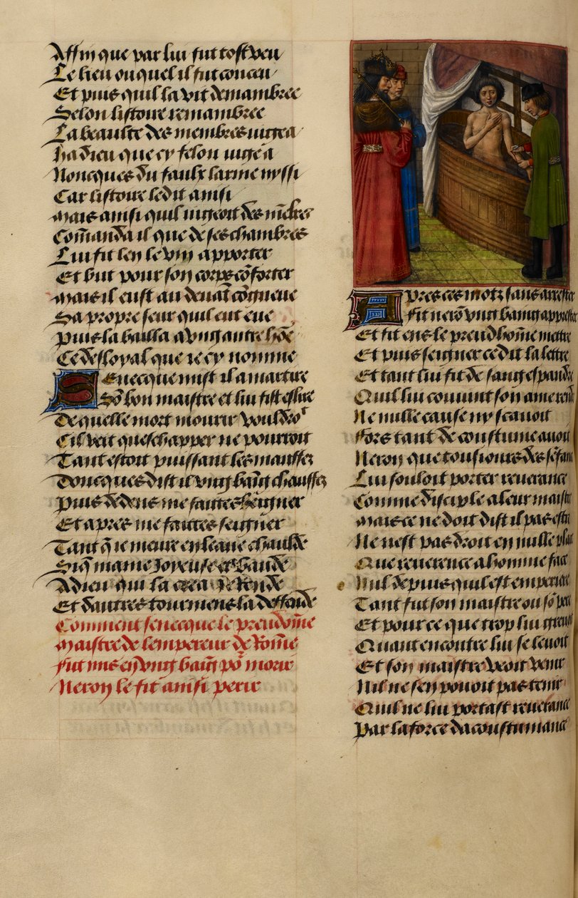 Miniatuur toont Nero die toekijkt hoe Seneca