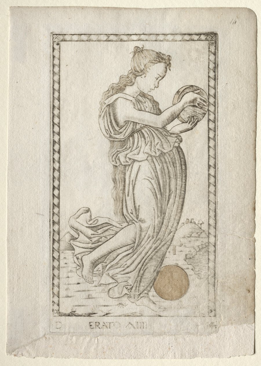 Erato lyrische en liefdespoëzie uit de Tarocchi-serie D..., voor 1467 door Master of the E Series Tarocchi