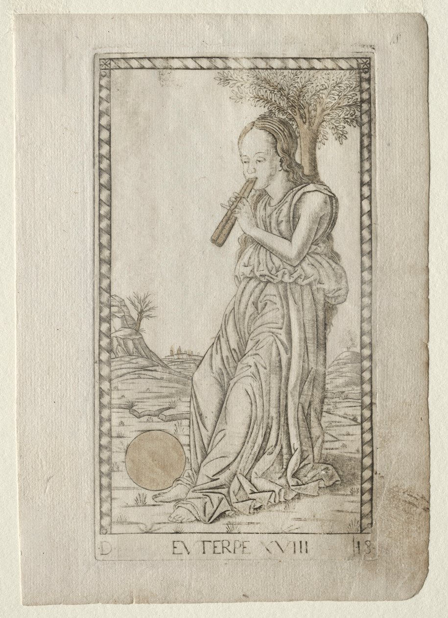 Euterpe muziek, lyrische poëzie uit de Tarocchi-serie D..., voor 1467 door Master of the E Series Tarocchi
