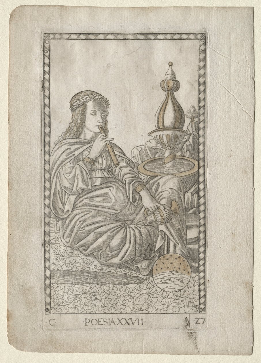 Poëzie uit de Tarocchi, serie C: Vrije Kunsten, #27, voor 1467 door Master of the E Series Tarocchi