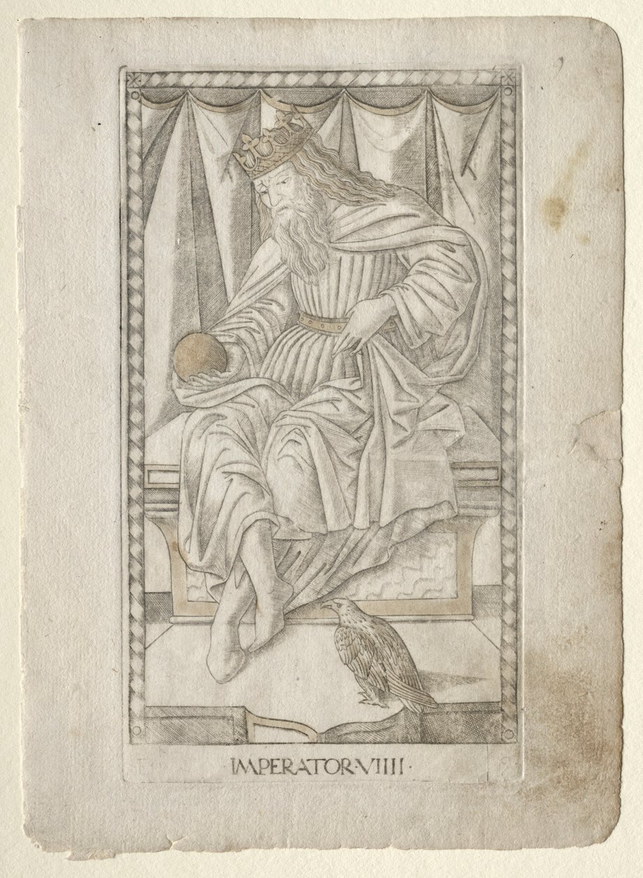 De Keizer uit de Tarocchi, serie E: Condities van de Mens, #9, voor 1467 door Master of the E Series Tarocchi