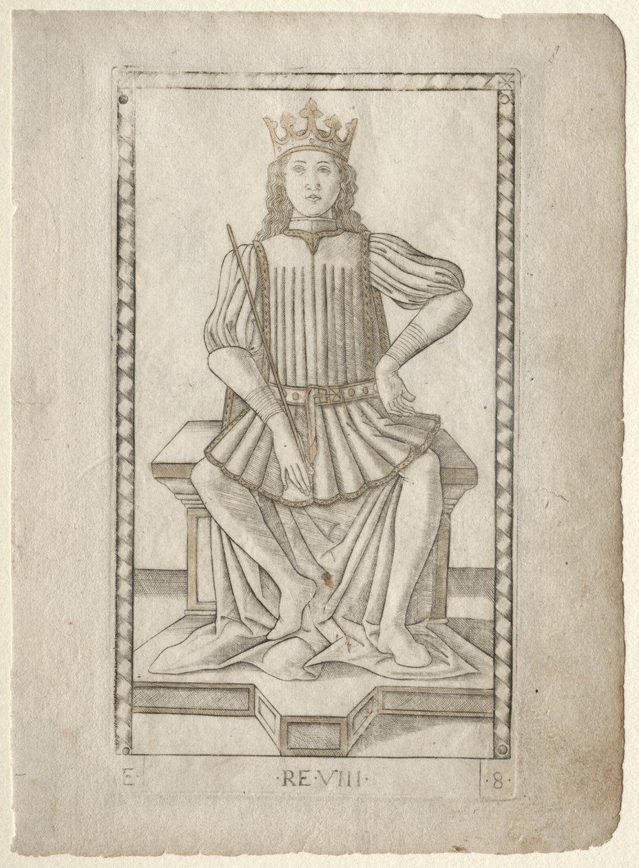 De koning uit de Tarocchi, serie E: Condities van de mens, #8, voor 1467 door Master of the E Series Tarocchi