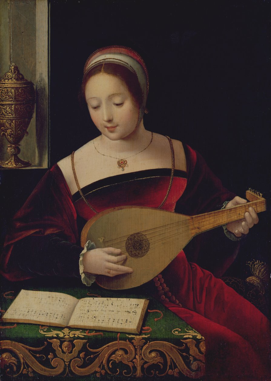 Maria Magdalena die de Luit Speelt door Master of the Female Half Lengths