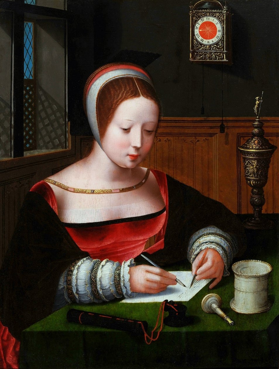 Maria Magdalena schrijft. door Master of the Female Half Lengths