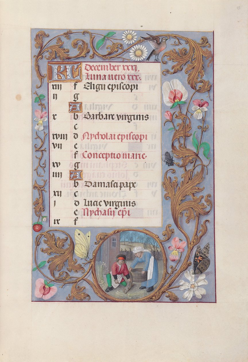 Uren van Koningin Isabella de Katholieke, Koningin van Spanje:  Fol. 13r, december door Master of the First Prayerbook of Maximillian