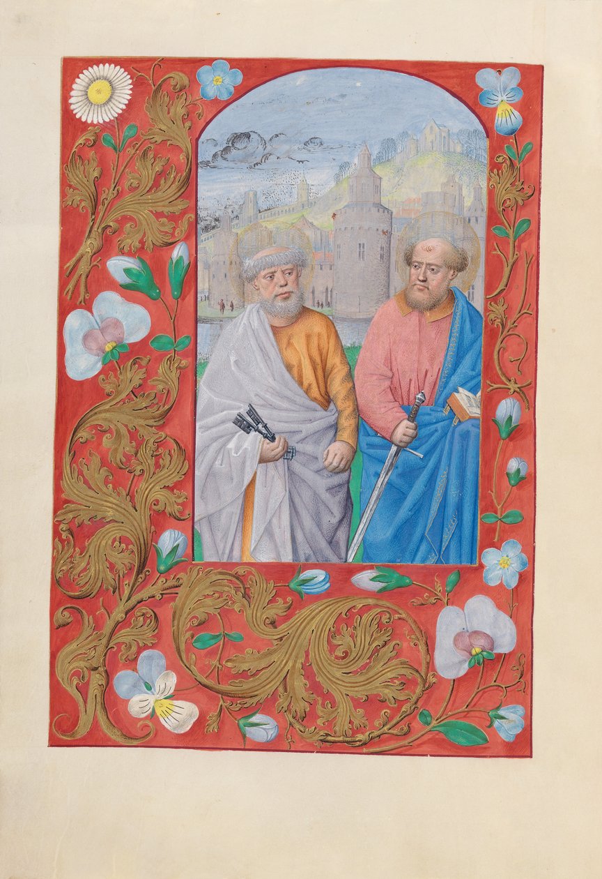 Getijdenboek van koningin Isabella de Katholieke, koningin van Spanje: Fol. 173v, Heiligen Petrus & Paulus, c. 1500 door Master of the First Prayerbook of Maximillian