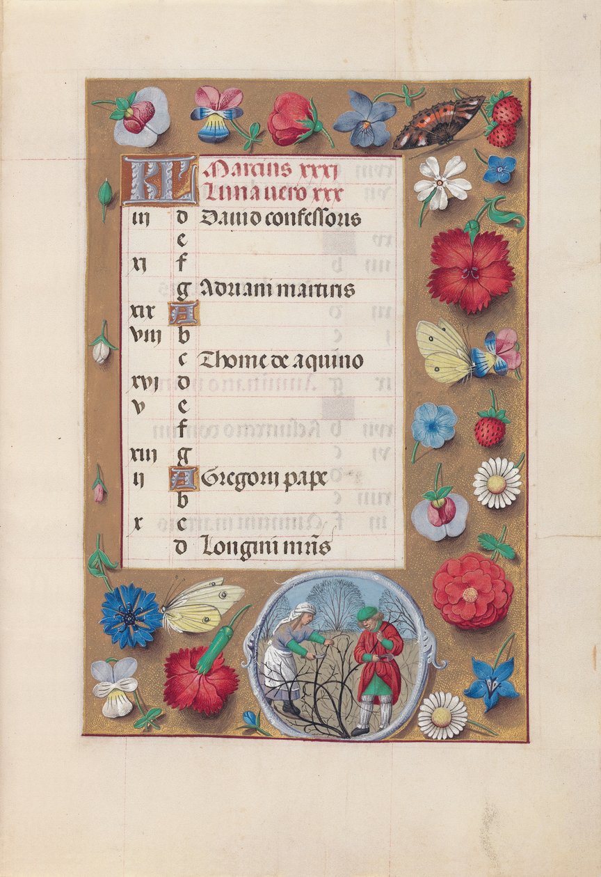 Uren van Koningin Isabella de Katholieke, Koningin van Spanje: Fol. 4r, Maart, ca. 1500 door Master of the First Prayerbook of Maximillian