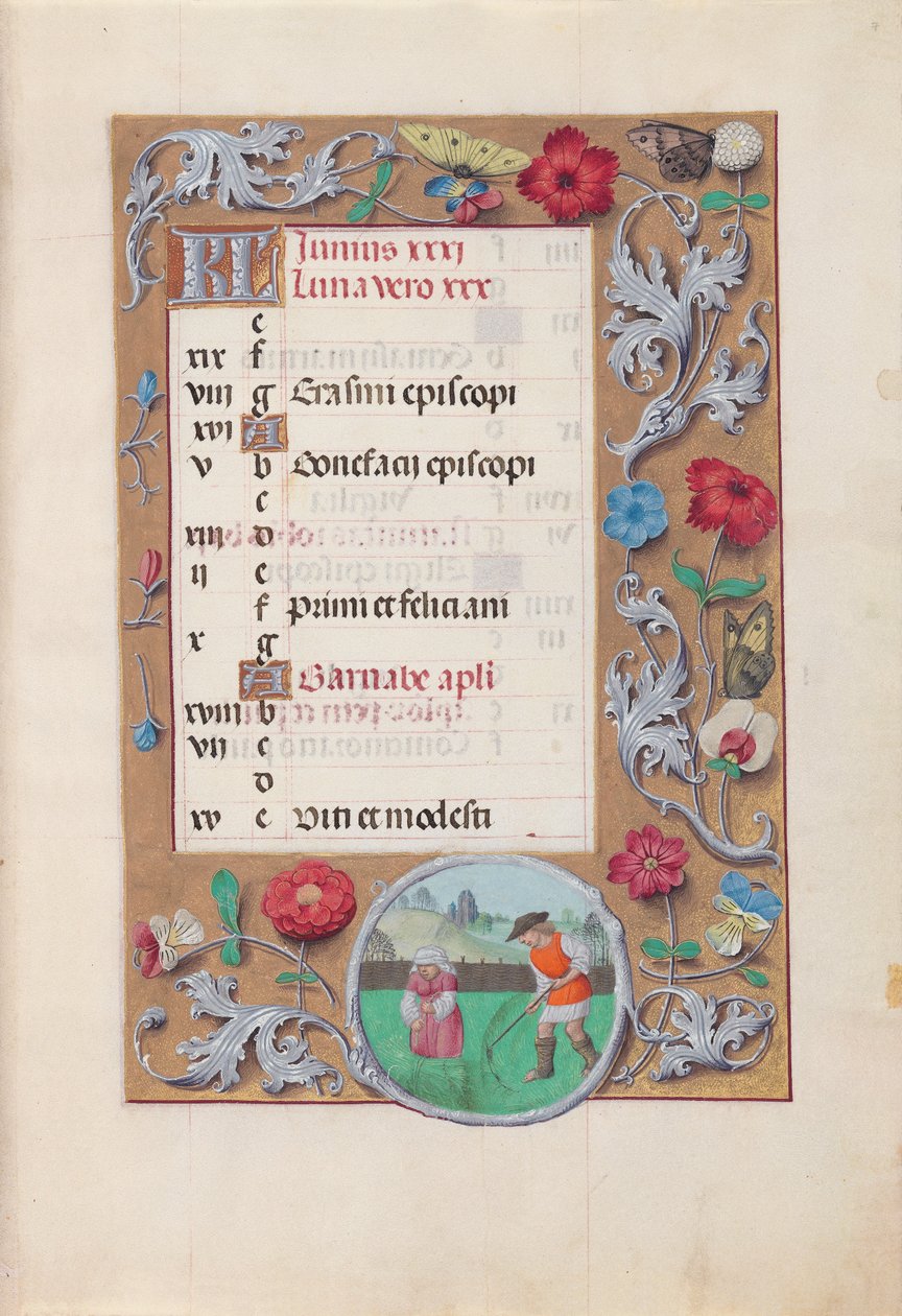 Uren van Koningin Isabella de Katholieke, Koningin van Spanje:  Fol. 7r, juni door Master of the First Prayerbook of Maximillian