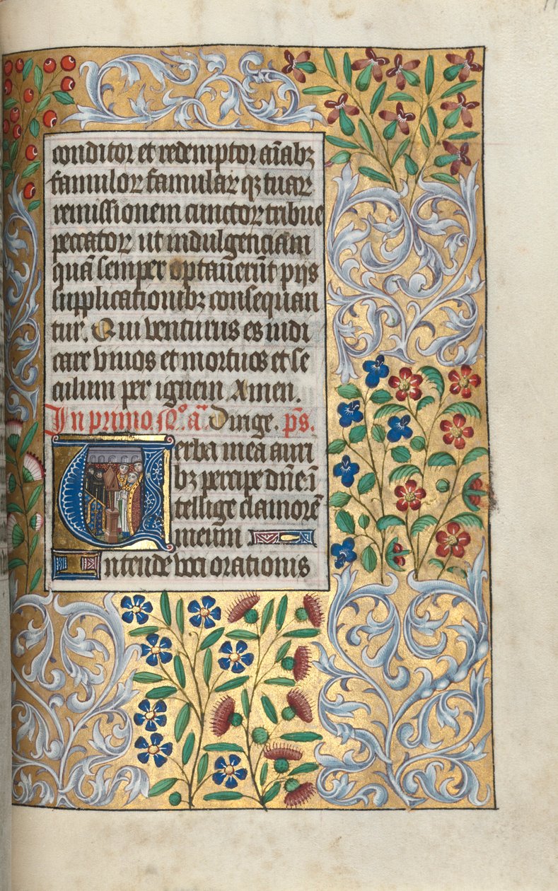 Getijdenboek Gebruik van Rouen: fol. 110r, Mis voor de Doden in Initiaal, ca. 1470 door Master of the Geneva Latini