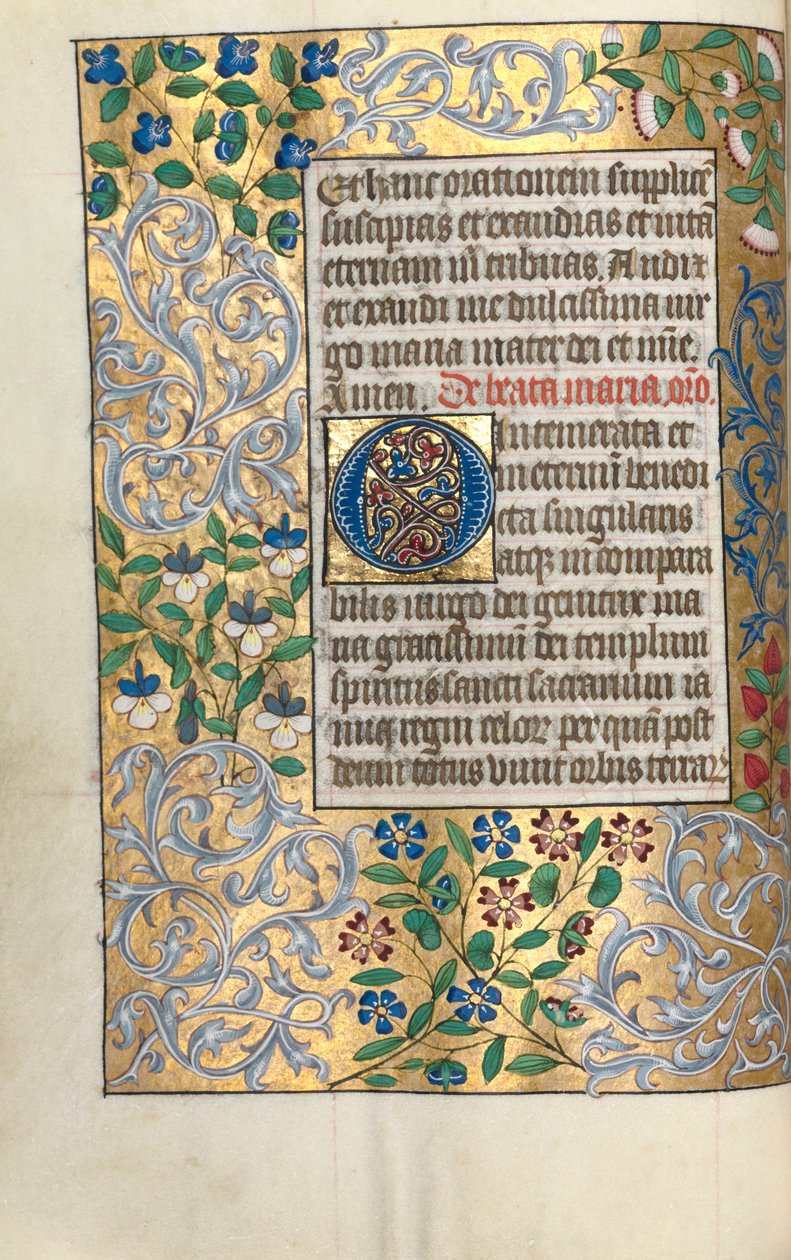 Getijdenboek Gebruik van Rouen: fol. 22v, Grote Initiaal O met Uitgebreide Rand, ca. 1470 door Master of the Geneva Latini