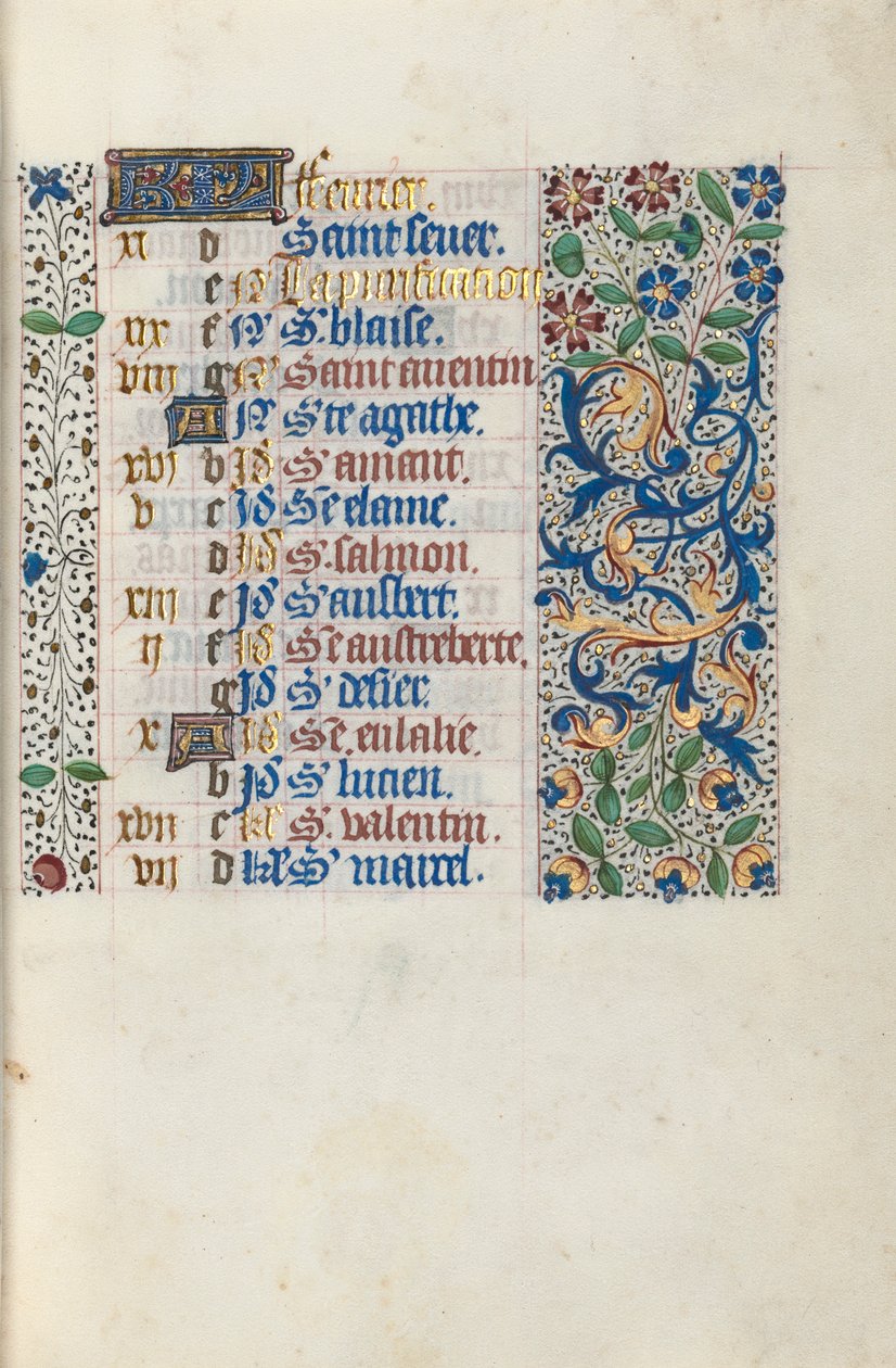 Getijdenboek Gebruik van Rouen: fol. 2r, ca. 1470 door Master of the Geneva Latini