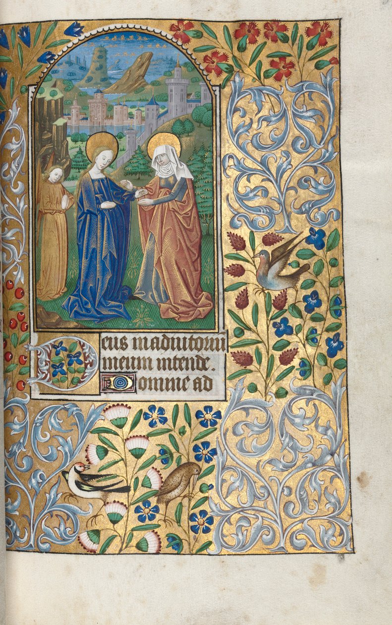 Getijdenboek Gebruik van Rouen: fol. 39r, De Visitatie door Master of the Geneva Latini