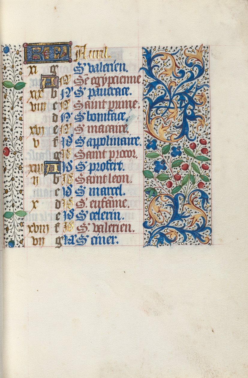 Getijdenboek Gebruik van Rouen: fol. 4r, c. 1470 door Master of the Geneva Latini