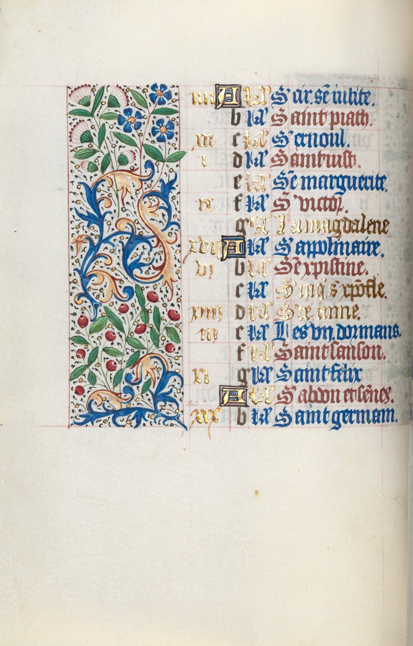 Getijdenboek Gebruik van Rouen: fol. 7v, ca. 1470 door Master of the Geneva Latini