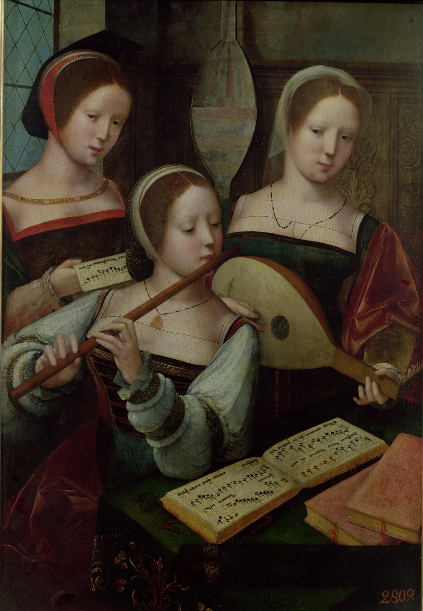 Drie muzikanten door Master of the Half Figures