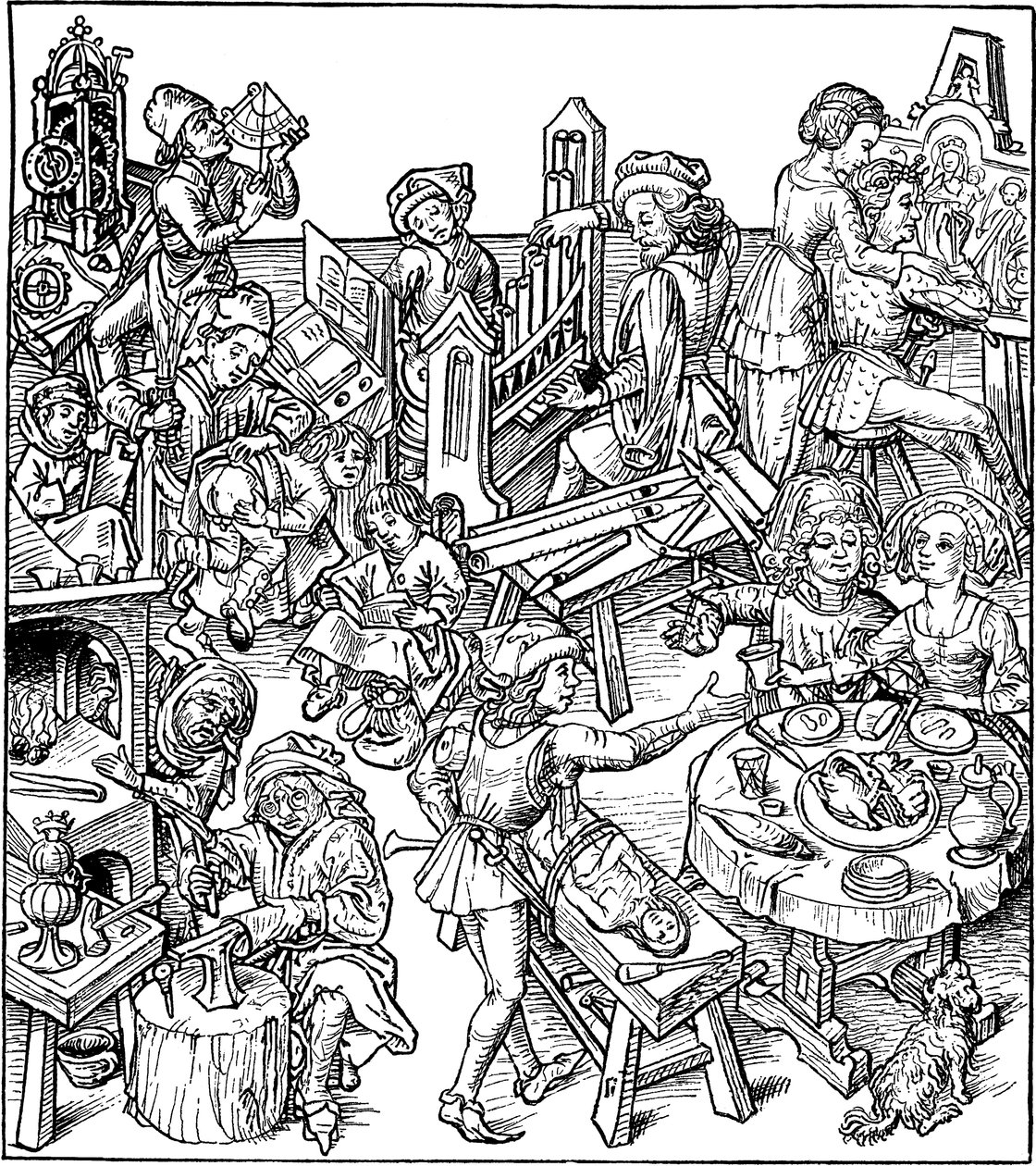 Mercurius en Zijn Kinderen. Illustratie uit het Huisboek door Master of the Housebook