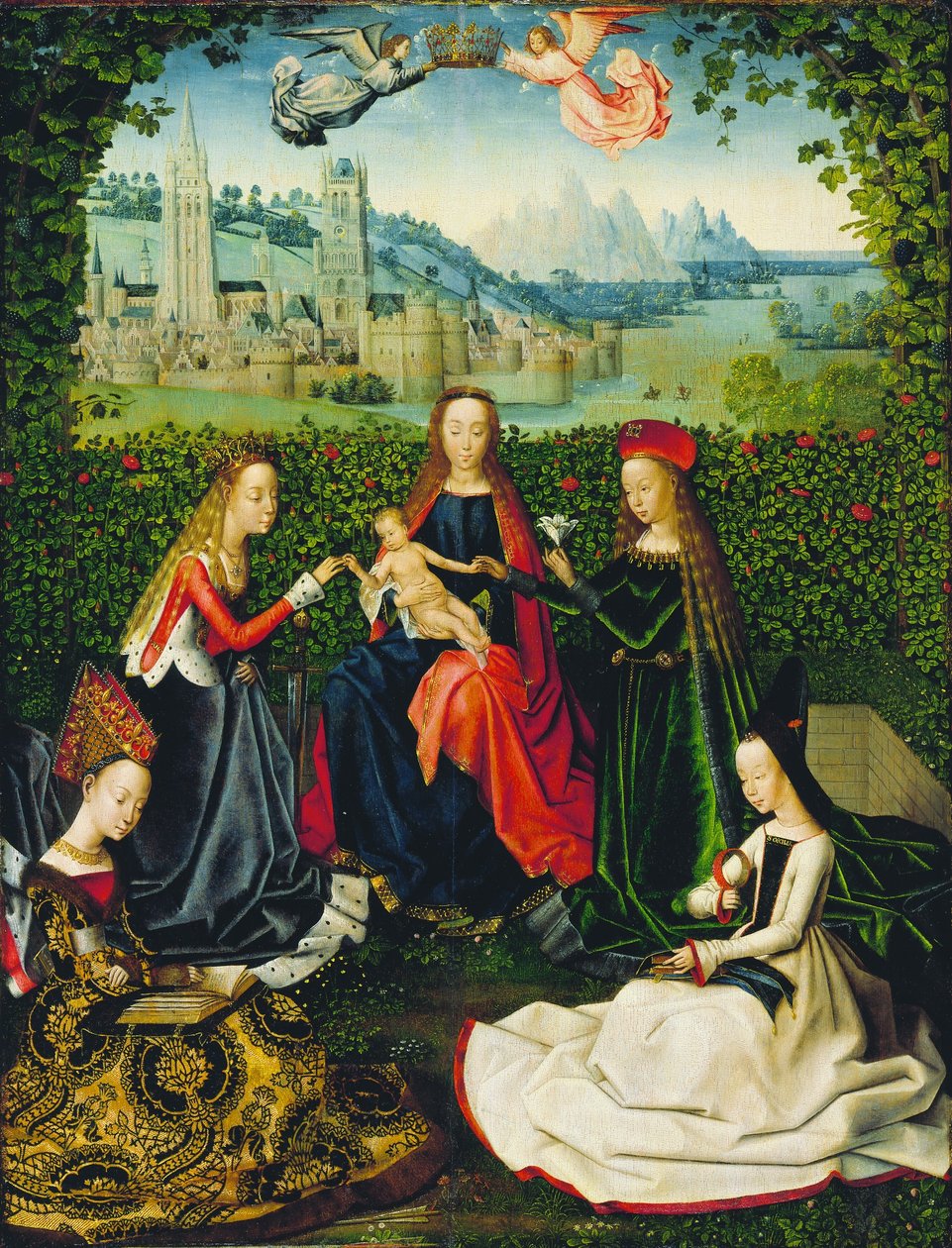 Maagd van de rozentuin door Master of the Legend of Saint Lucy