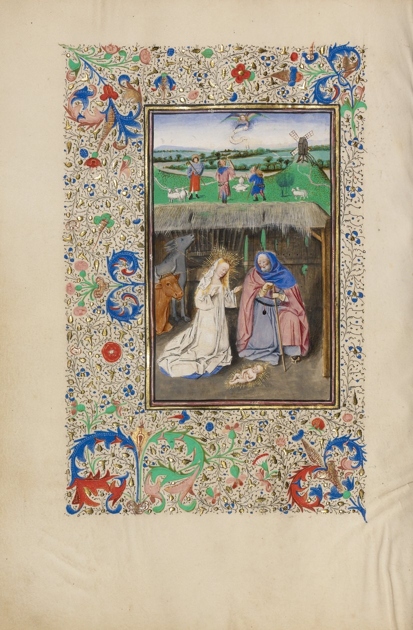 De Geboorte en De Aankondiging aan de Herders door Master of the Llangattock Hours