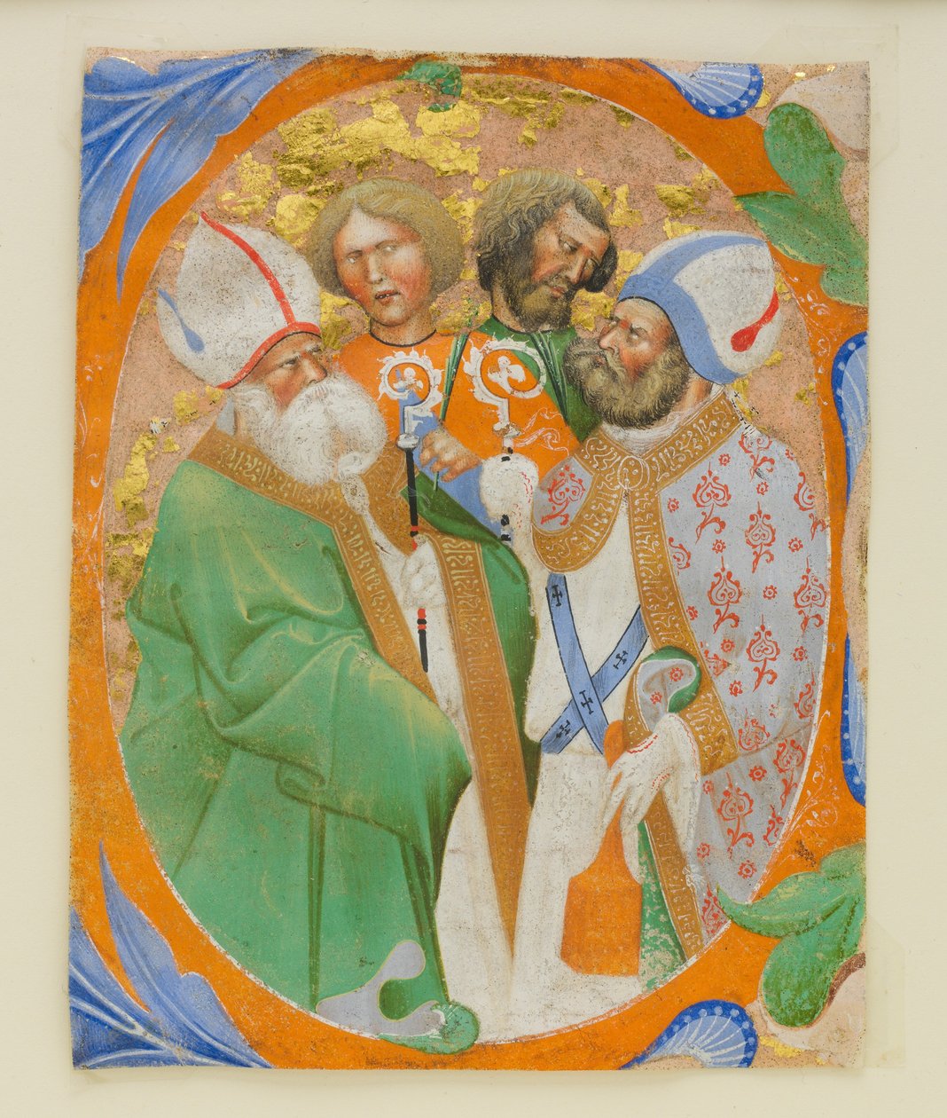 Manuscriptverlichting met vier heiligen in een initiaal O, uit een koorboek, 1440-50 door Master of the Murano Gradual