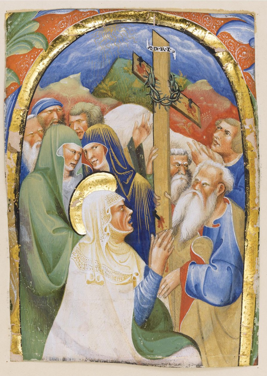 De vondst van het Heilige Kruis. Uit een manuscript Graduale, ca. 1420 door Master of the Murano Gradual