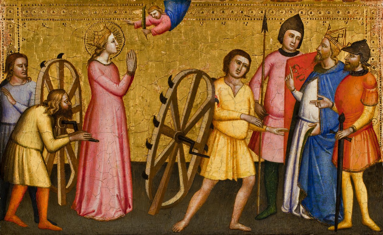 De beproeving van Sint-Catharina van Alexandrië, 1365-90 door Master of the Orcagnesque Misericordia