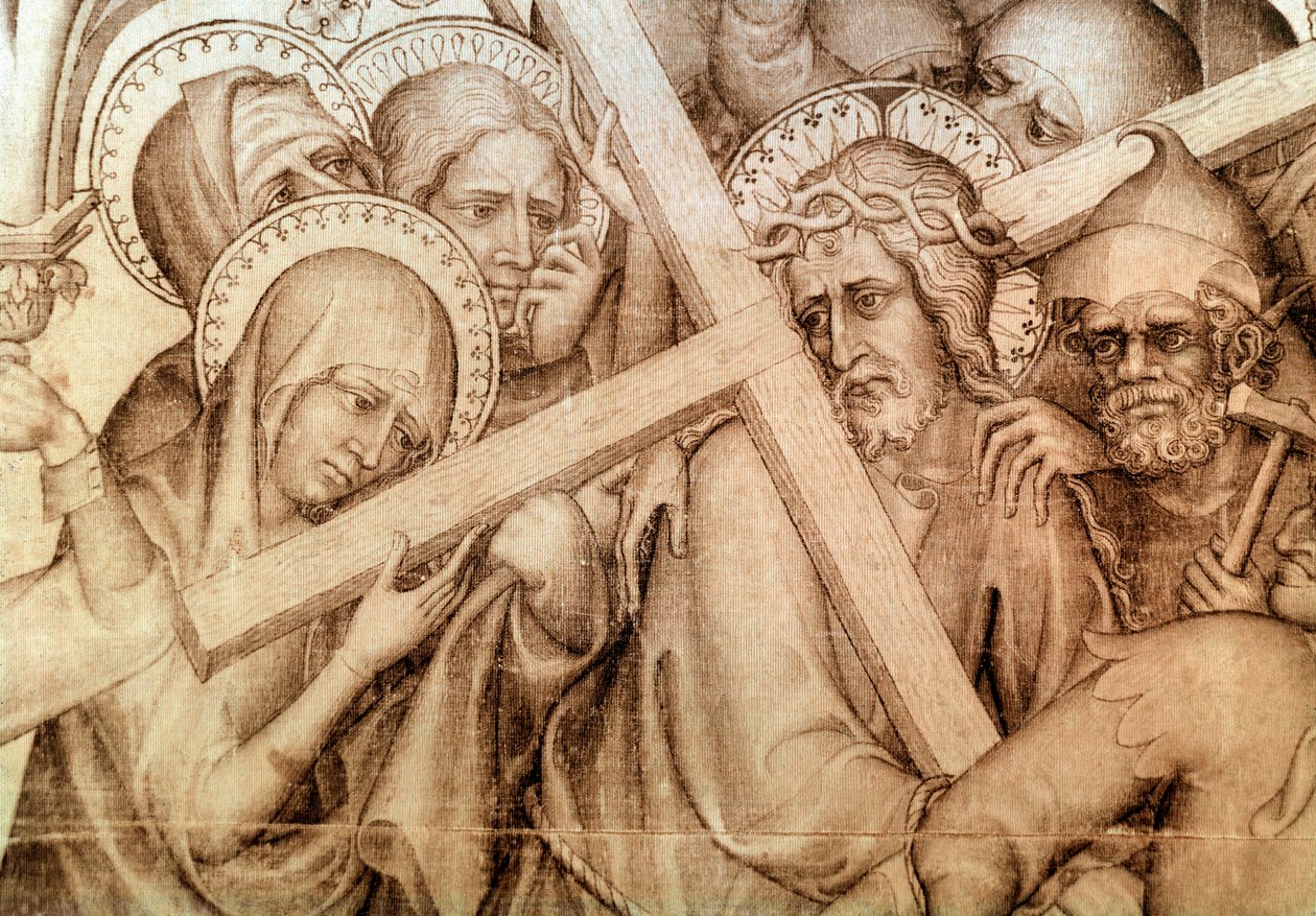 Het parement van Narbonne: de Christus die zijn kruis draagt door Master of the Parement of Narbonne