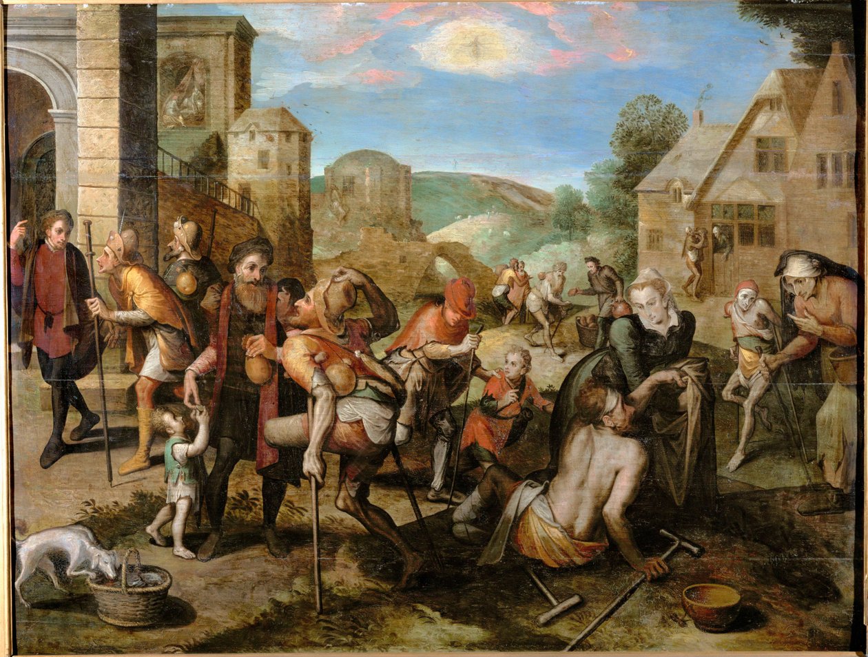 De zeven daden van barmhartigheid (schilderij op hout) door Master of the Prodigal Son
