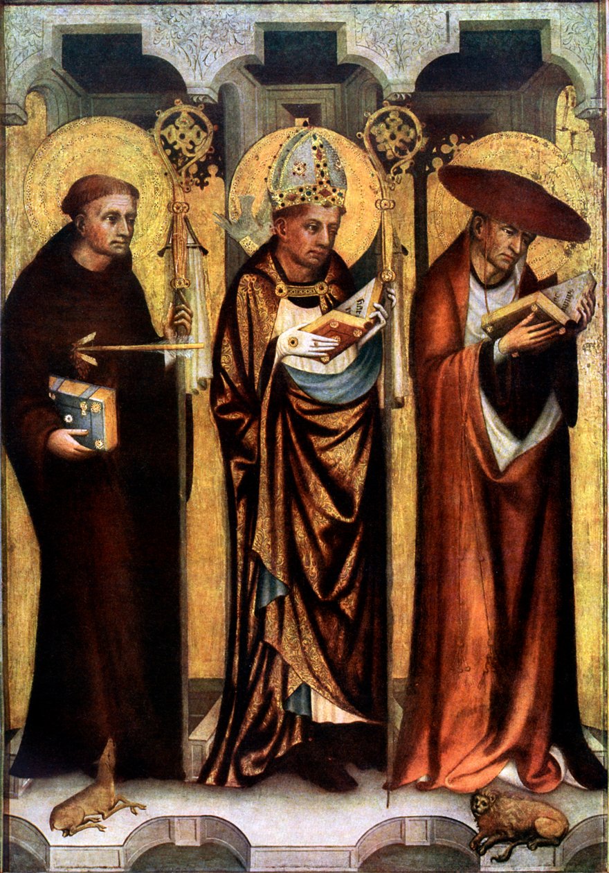 St. Giles, St. Gregory en St. Jerome, c1380 door Master of the Trebon Altarpiece