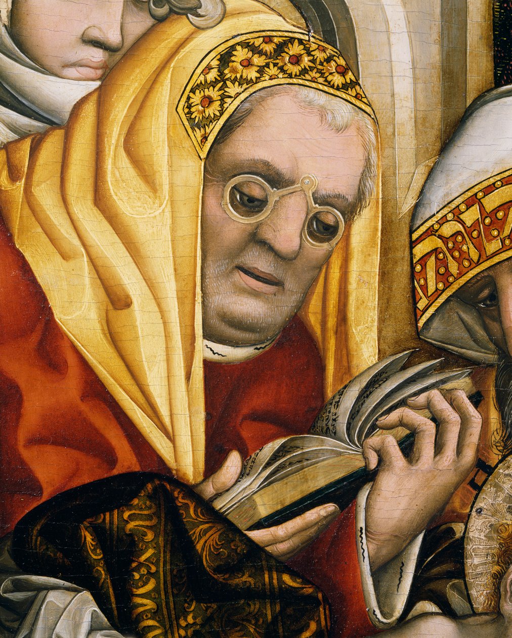 Priester met bril, detail van Besnijdenis van Christus door Master of the Tucher Altarpiece
