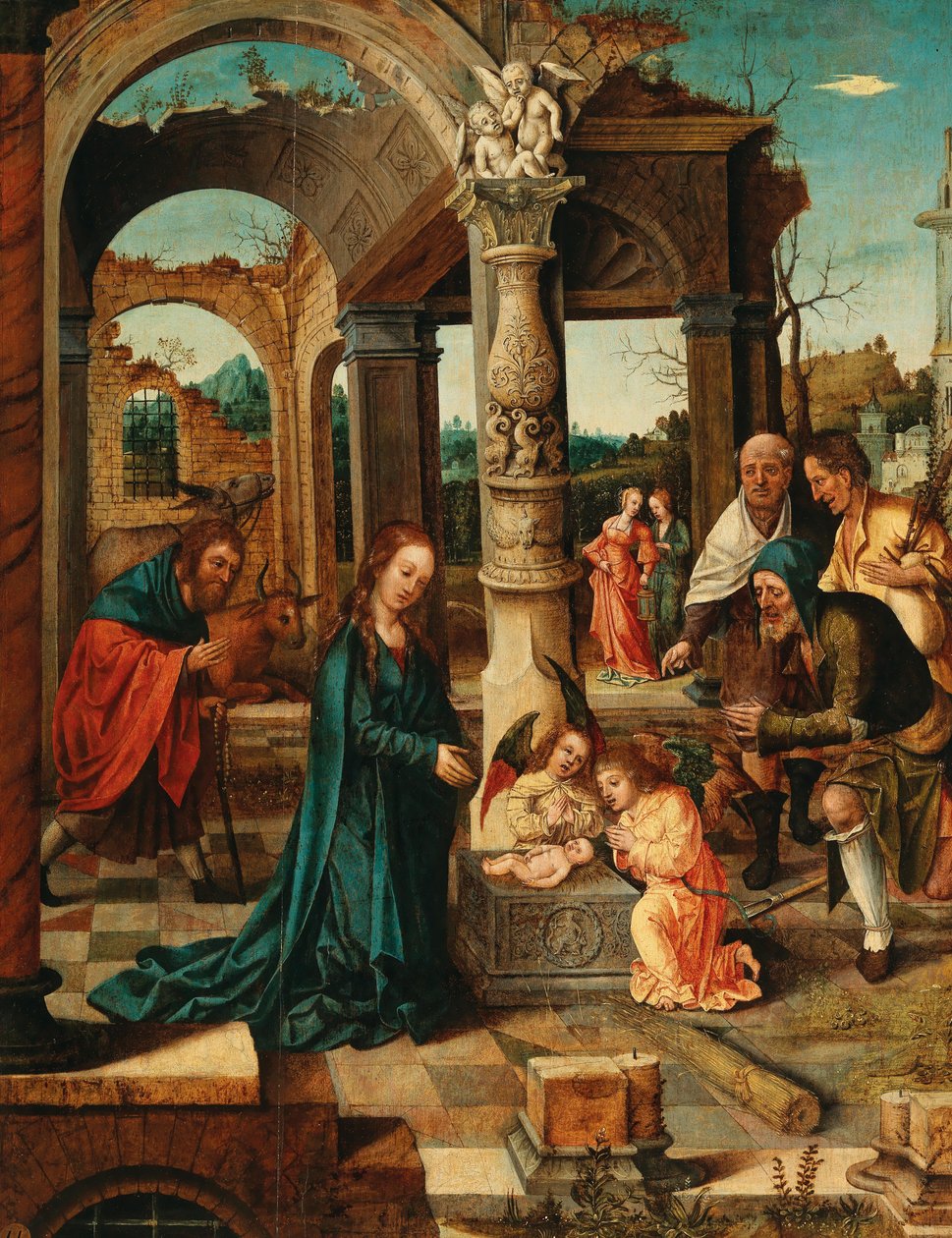 Meester Von Groote - Aanbidding door de herders door Master of the von Groote Adoration