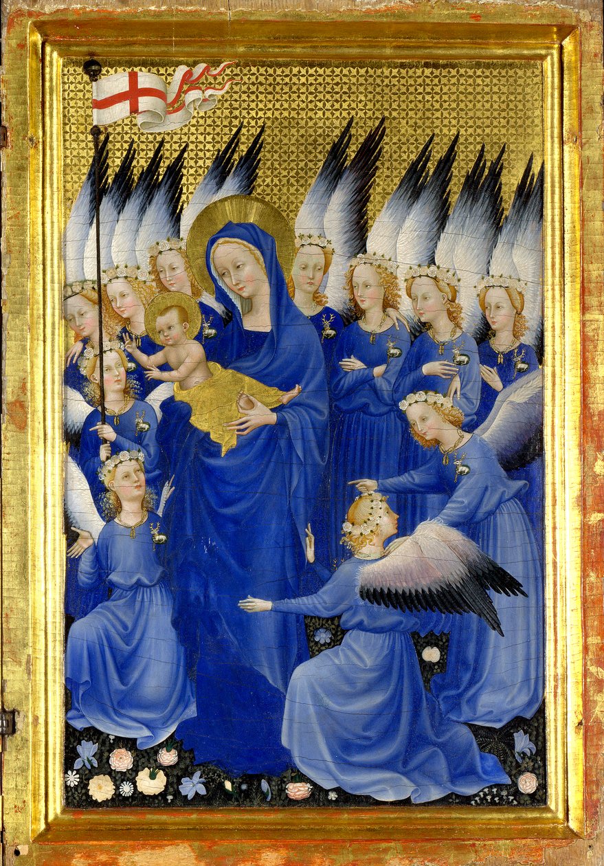 Maagd en Kind met Engelen (Het rechter binnenpaneel van het Wilton-diptiek) door Master of the Wilton Diptych