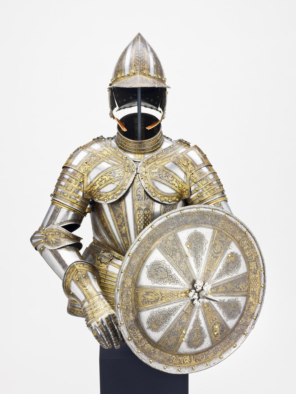 Halve wapenrusting en schild voor voetdienst, ca. 1600 door Master of the sign of the