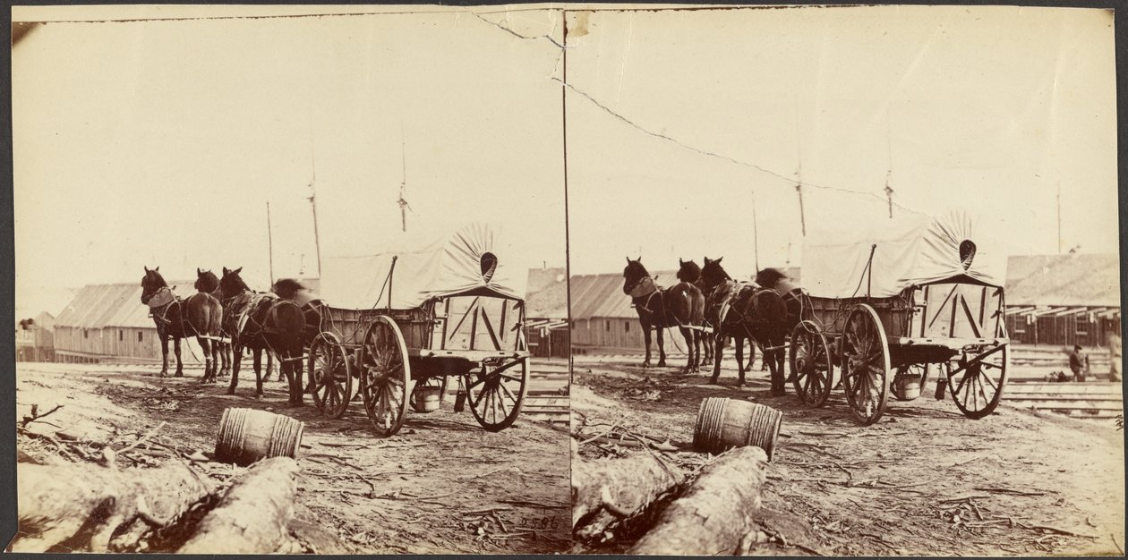 Legerwagen op weg naar het bevoorradingsdepot in City Point om voorraden op te halen door Mathew B. Brady
