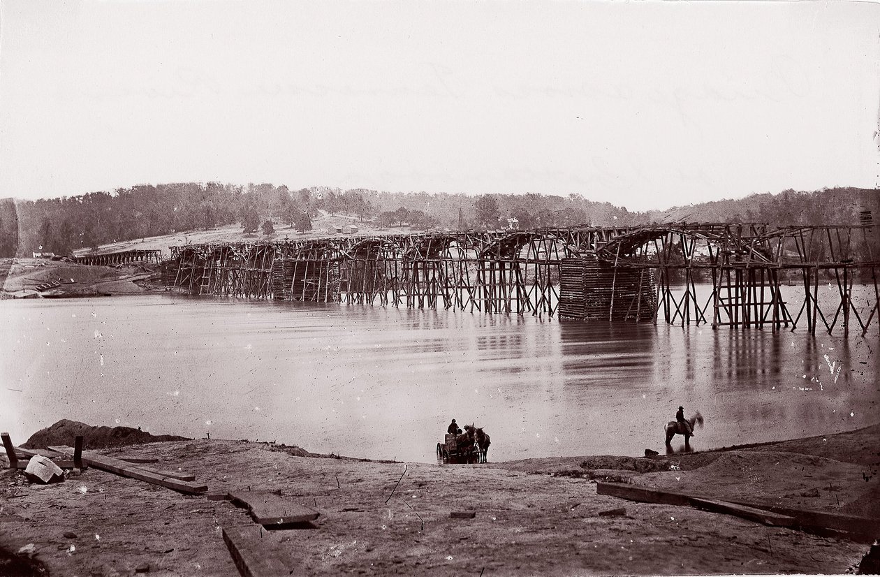 Brug over de Tennessee-rivier bij Chattanooga, ca. 1864 door Mathew Brady