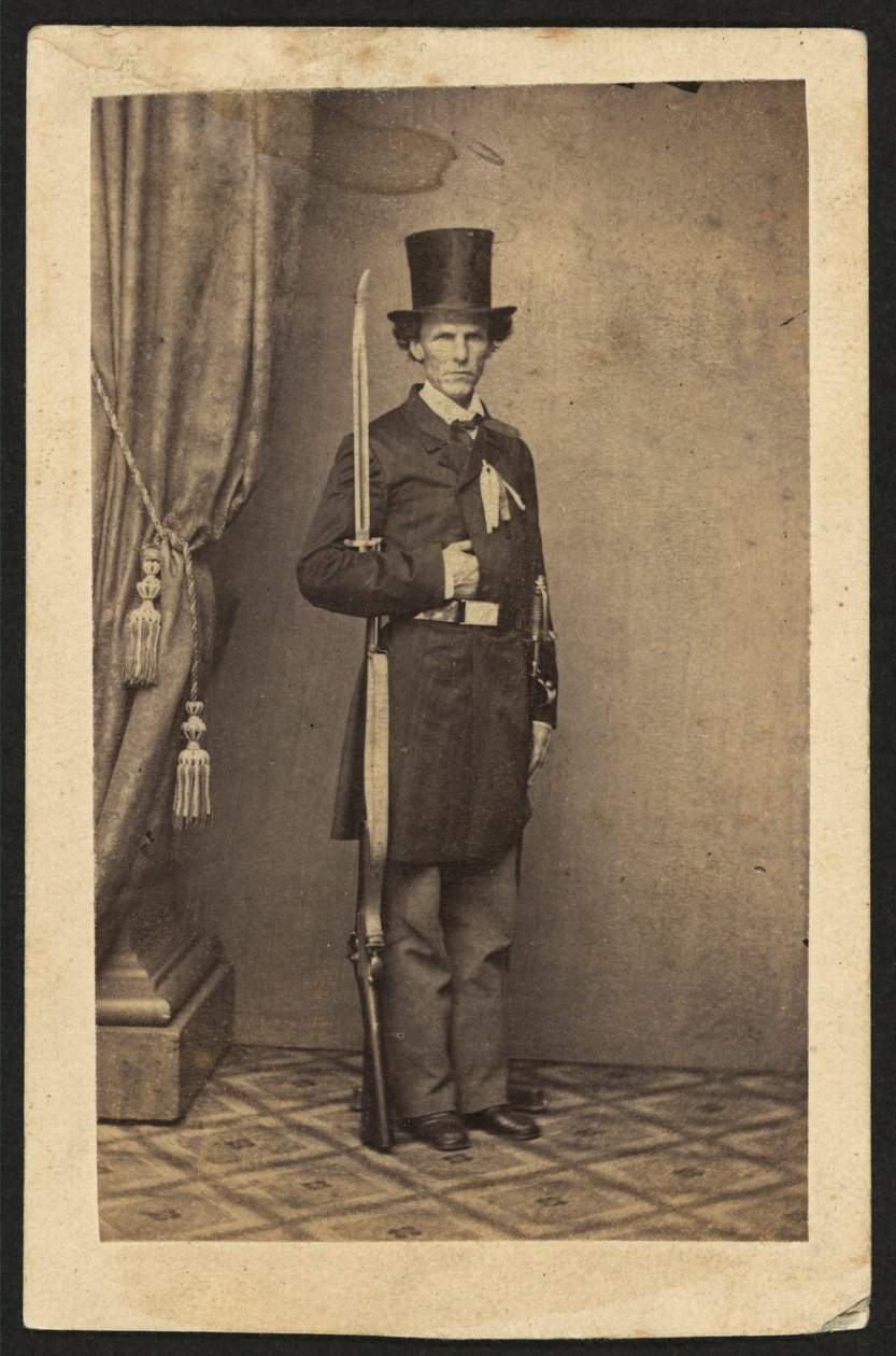 James Henry Lane (1814-1866), politicus en leider van de Free State Party van Kansas, portret in volle lengte, met geweer (sepia foto) door Mathew B. Brady