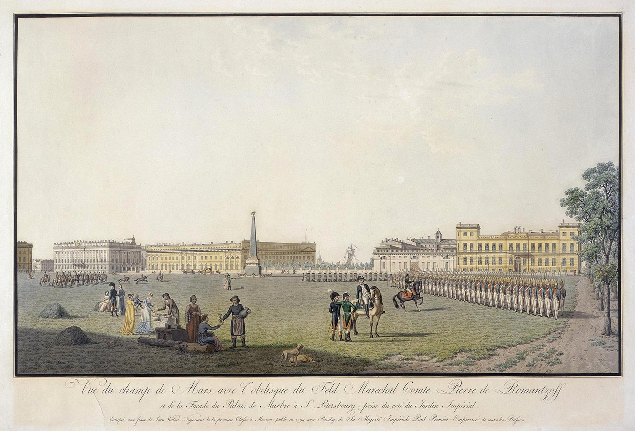 Uitzicht op het Marsveld en het Marmeren Paleis in Sint-Petersburg, 1804 door Mathias Gabriel Lory