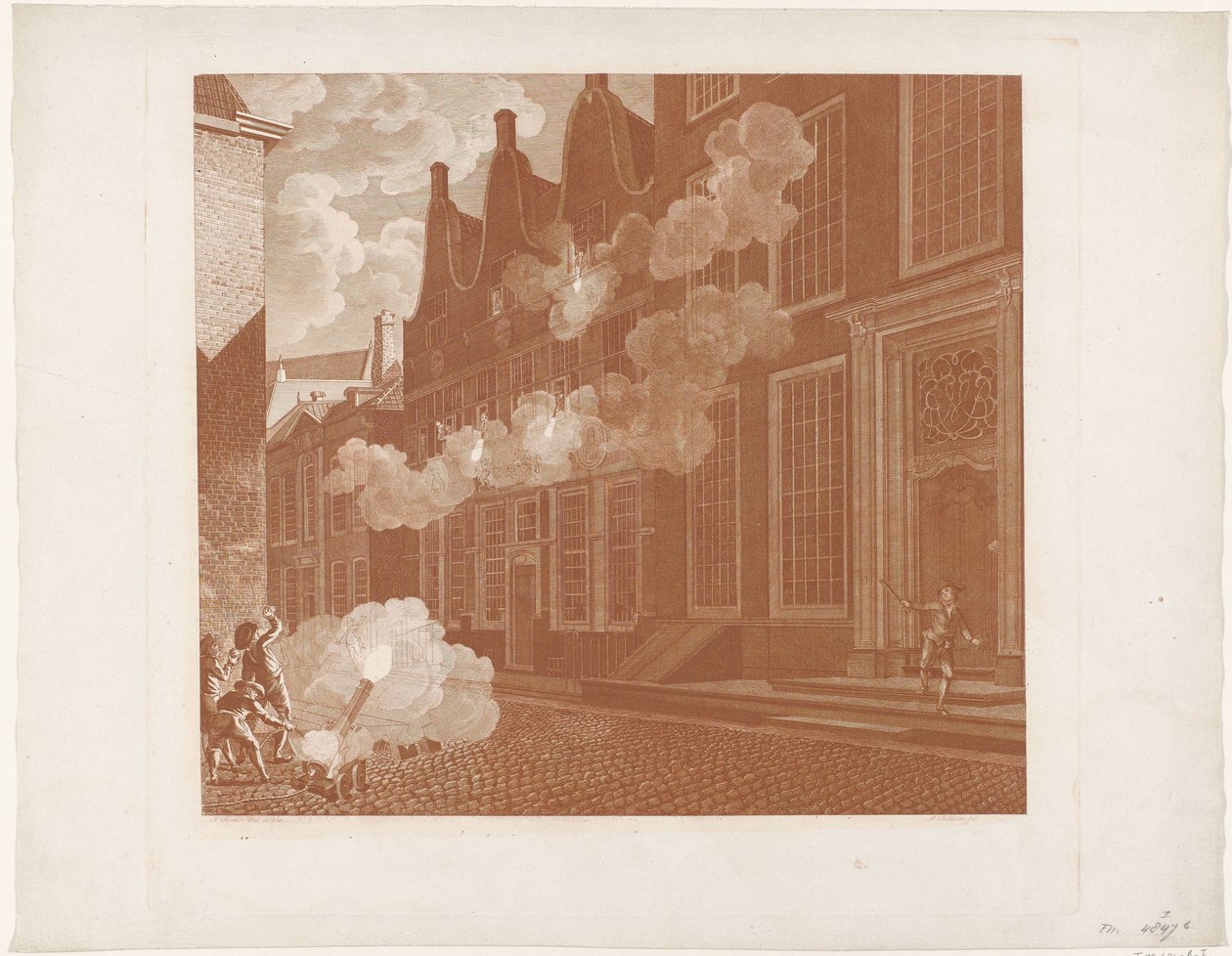 Beschieting van het huis van Lucas van Steveninck, 1787 door Mathias de Sallieth