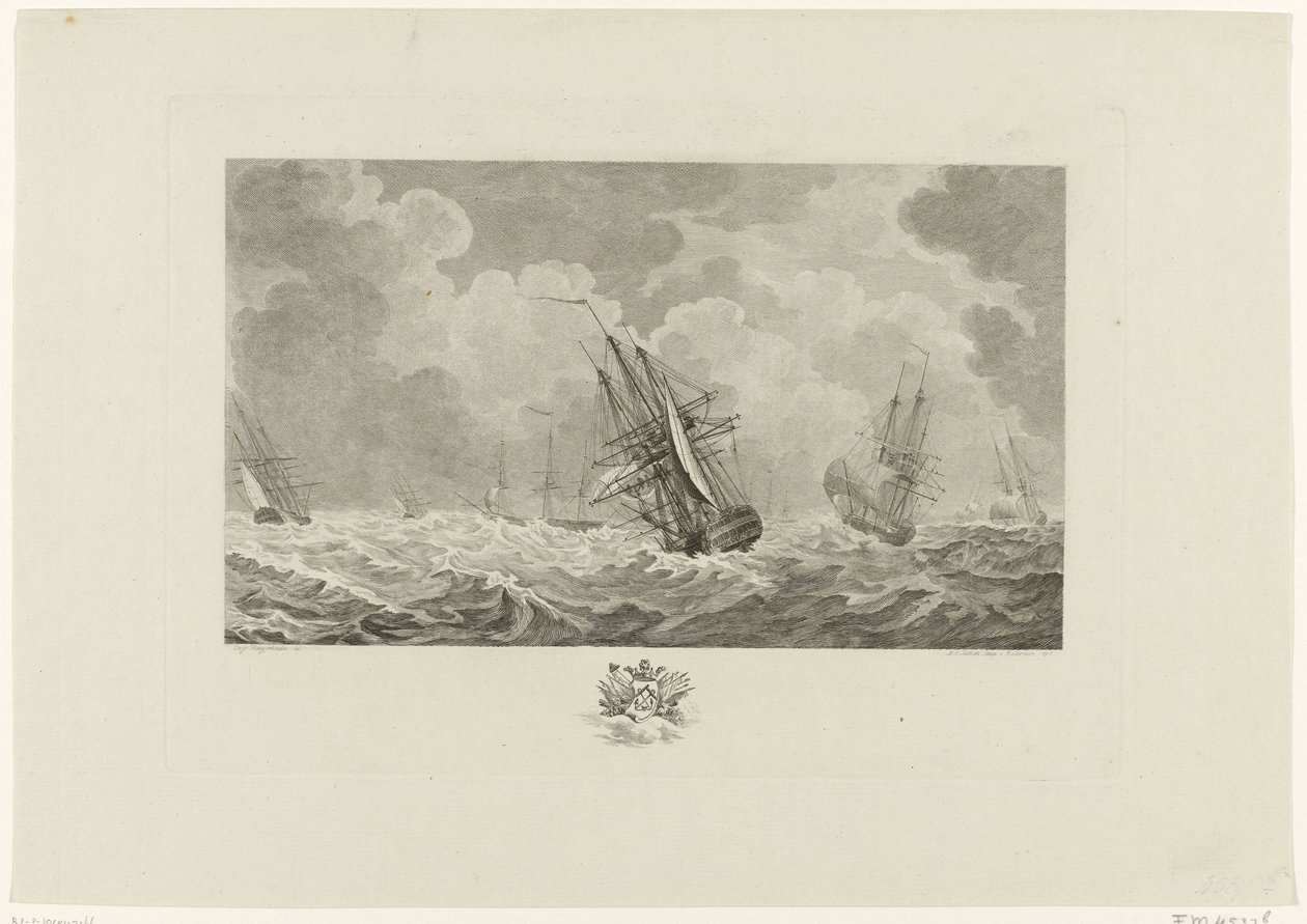 Nederlandse vloot in de storm, 1784 door Mathias de Sallieth