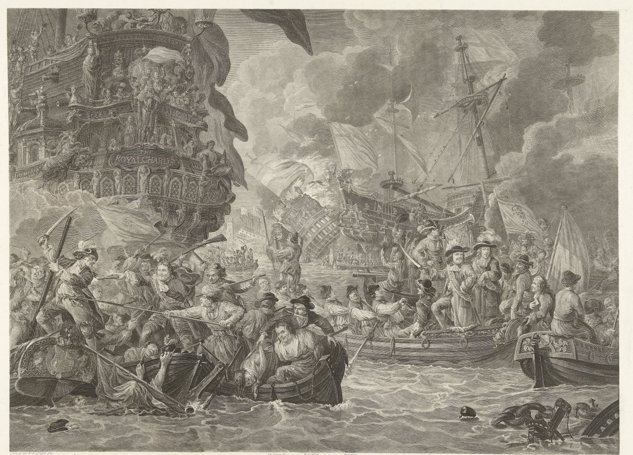 De Nederlandse aanval op de Medway en de verovering van de Royal Charles, 1667 door Mathias de Sallieth