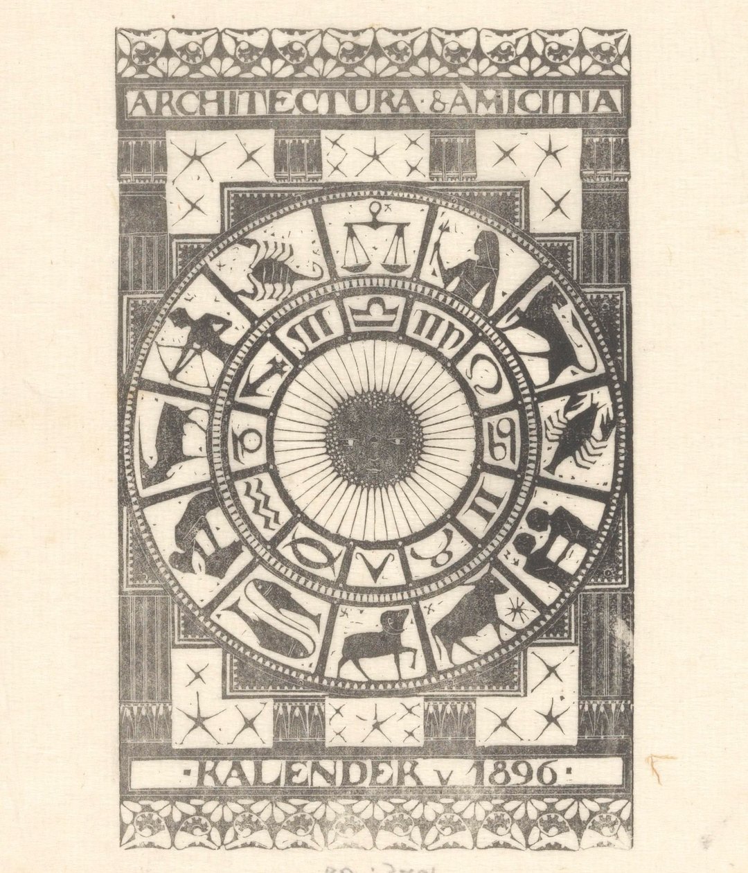 Omslag kalender 1896 door Mathieu Lauweriks