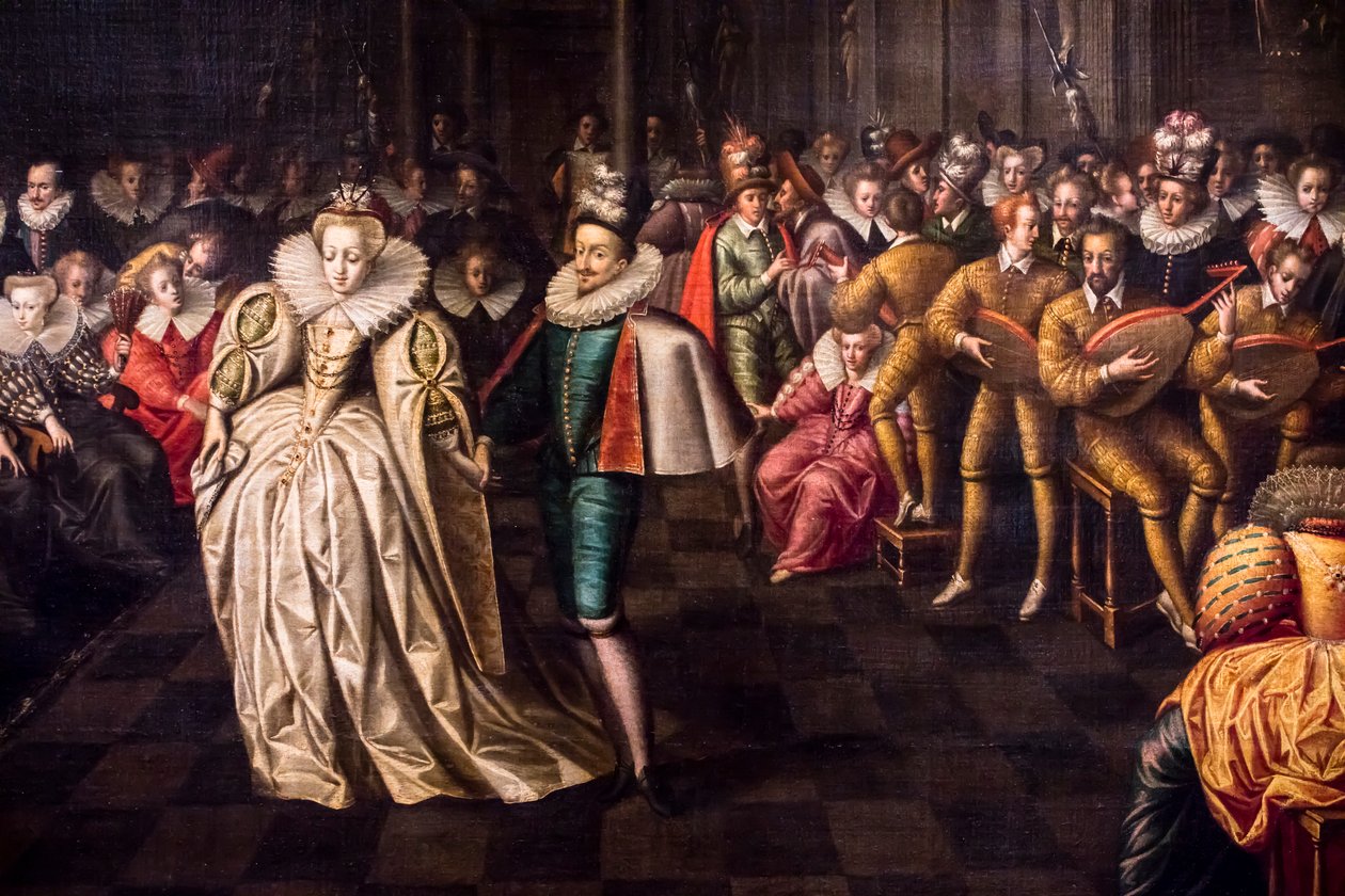 Pavane aan het hof van Henri III, detail door Maître des Bals à la cour des Valois